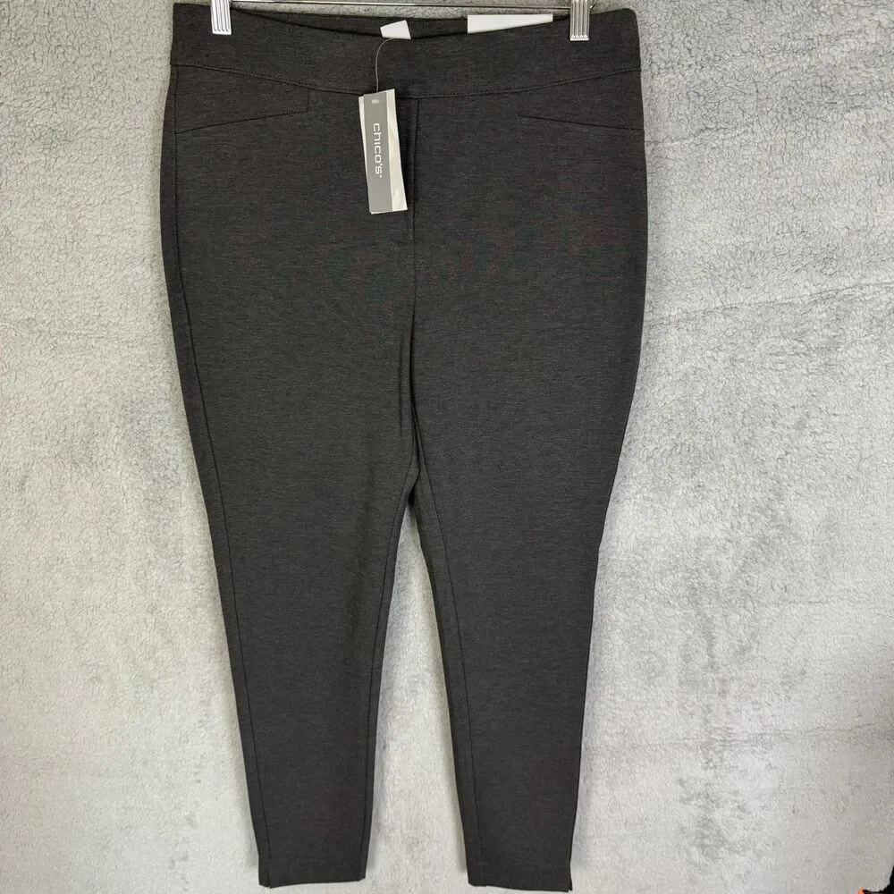 S Chicos‎ Ponte Leggings Size 2R US 12 Gray Stretch Pull On NWT